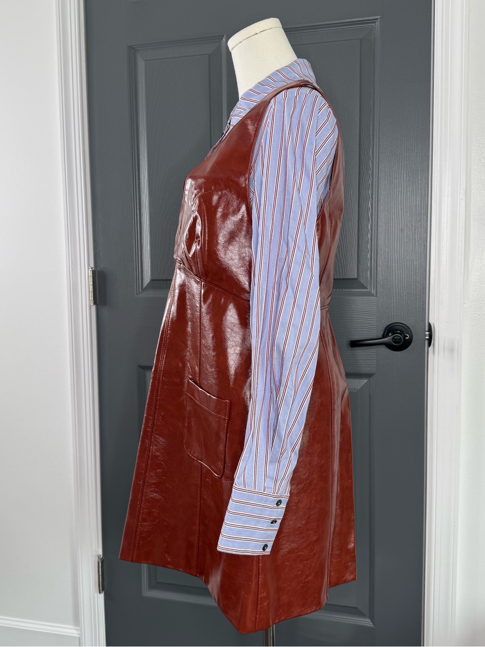 Cinq a Sept Tade Faux Leather Pinafore Shirtdress - Picture 3 of 6